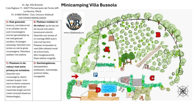 Agriturismo Villa Bussola & B&B 37 plattegrond Minicamping Villa Bussola scaled 1 640x348