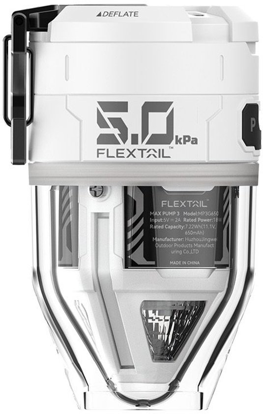 FLEXTAIL MAX PUMP 3 - Hoge snelheid 2-in-1 oplaadbare luchtpomp en zaklamp lichtgewicht kleur WIT.