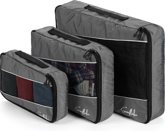 Packing Cubes Set - 3 Stuks - Koffer Organiser Voor Backpack & Koffer & Handbagage - Bagage Organizer -Travel - Grijs