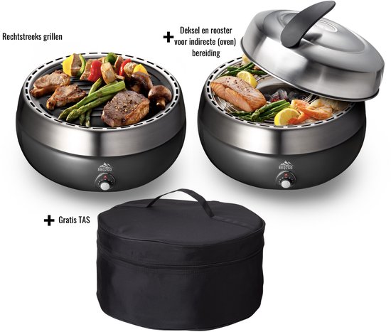 BBQ2GO - BBQ2GO Pro Rookvrije houtskoolbarbecue - Metaal - Zwart - Met draagtas - Met extra zware bakplaat