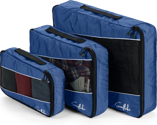 Packing Cubes Backpack - 3 stuks - Geschikt voor Handbagage Koffer - Donkerblauw - Sunflake