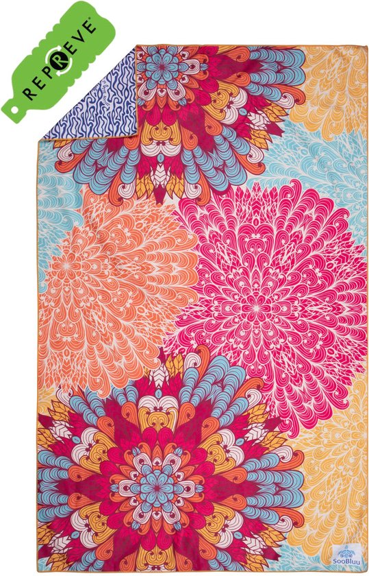SooBluu - Sneldrogende reishanddoek MALA - strandlaken voor dames - Duurzaam gemaakt van gerecycled plastic rPET tot Microvezel Strandhanddoek - dun lichtgewicht en compact - 100x160 - roze geel