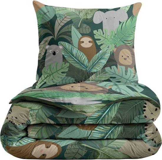 Zelesta® Kiddybed Jungle Fantasy 140x200 - Kinderdekbedovertrek - 30 dagen proefslapen - Wasbaar hoesloos kinderdekbed - Bedrukt kinderdekbed - All Year Winterdekbed & Zomerdekbed