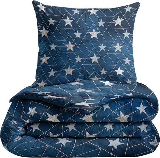 Zelesta® Kiddybed Silver Stars 140x200 - Kinderdekbedovertrek - 30 dagen proefslapen - Wasbaar hoesloos kinderdekbed - Bedrukt kinderdekbed - All Year Winterdekbed & Zomerdekbed
